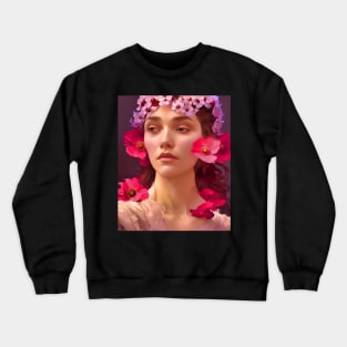 Sad Flower Girl - Portrait Young Woman Adorned with Flowers Crewneck Sweatshirt